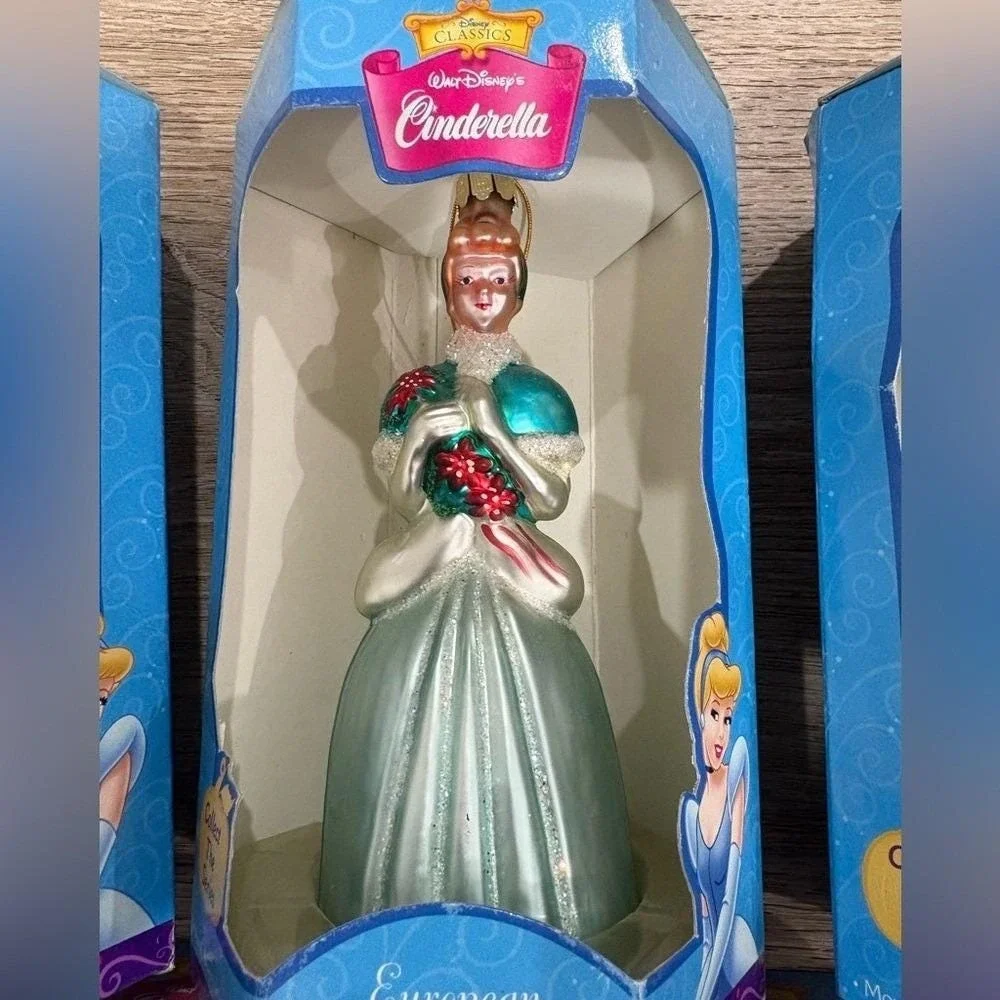 Disney Cinderella European Glass Ornament‎ Set Santa's Best 2000 NIB